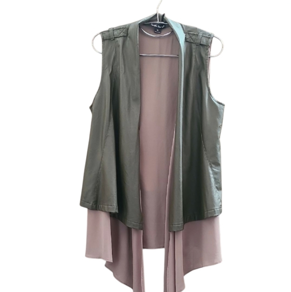 Double Zero Olive and Taupe Layered Vest